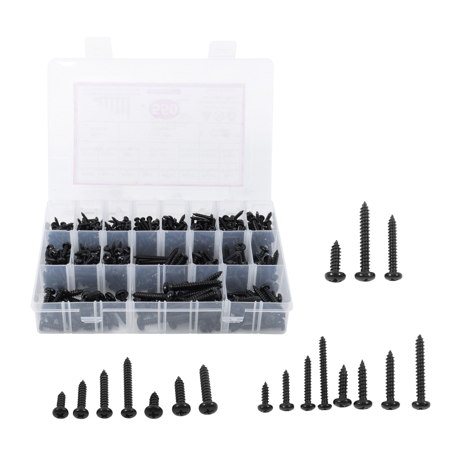 550Pcs 304 Stainless Steel Black Wood Screws, Phillips Pan Head Assortment Kit