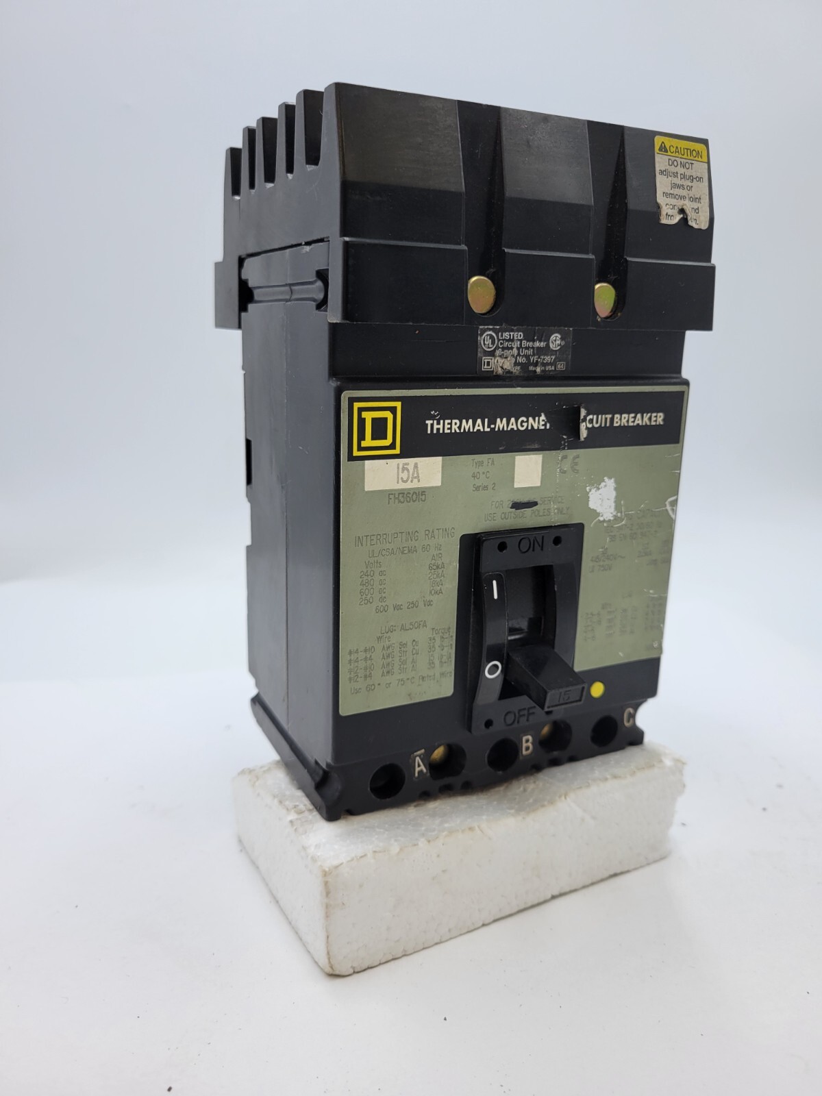 Square D FH36015 I-Line Circuit Breaker 15A 600V 3P 3PH Type FA FH 15 Amp 3 Pole