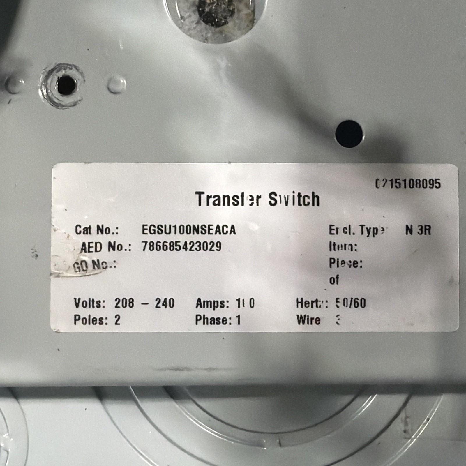 EATON EGSU100NSEACA Automatic Transfer Switch Used Working Takeout See Pics