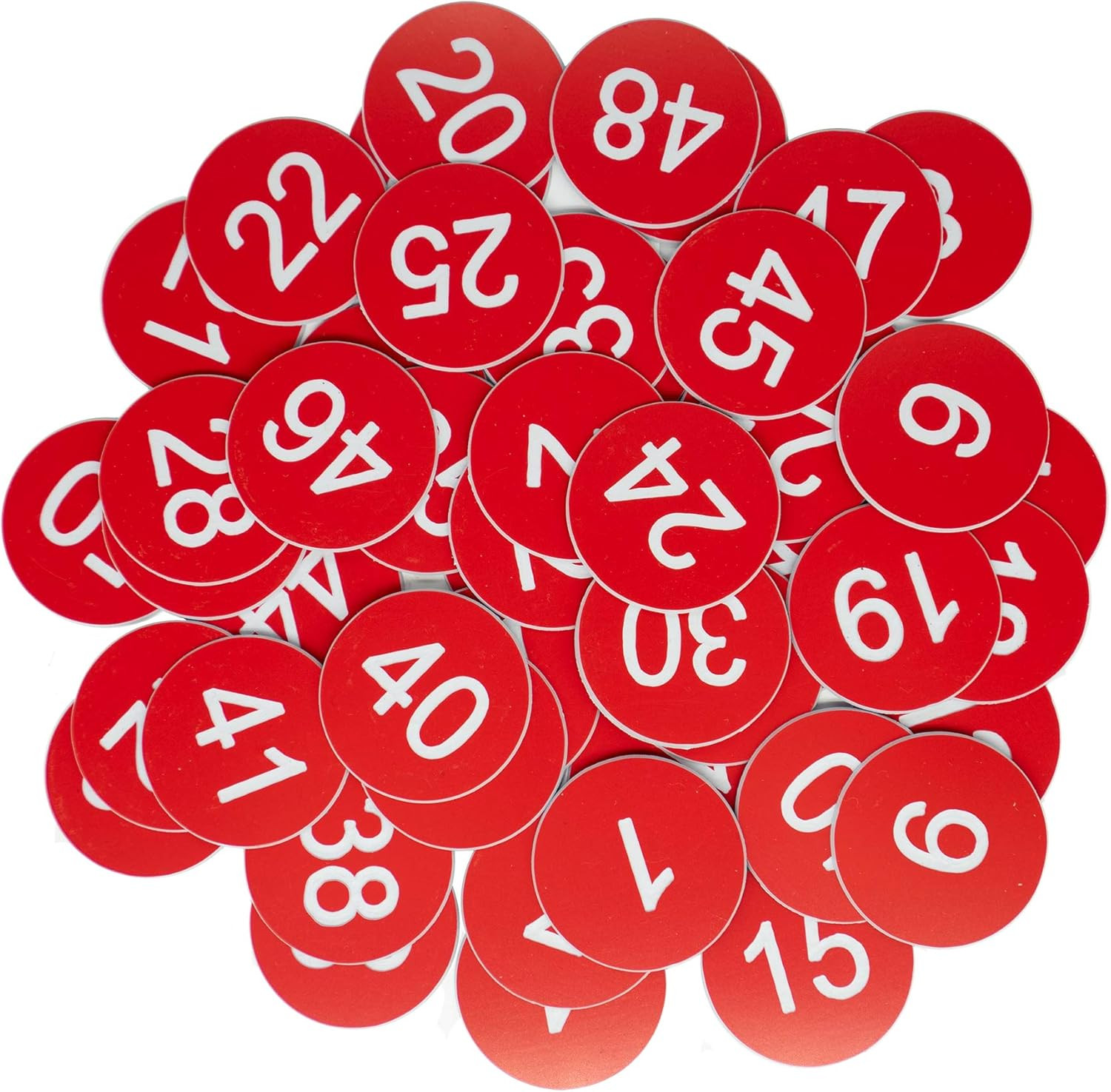Plastic Number Tags Engraved Numbered Tags without Hole (1-100, Red)