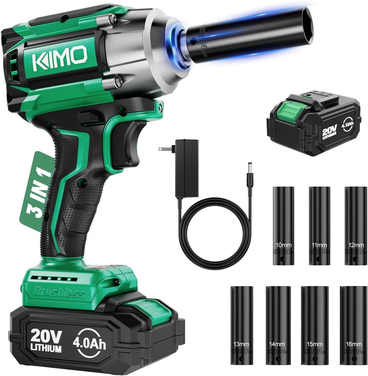 KIMO Impact Wrench 1/2 Cordless, 1200N.m (900ft-lbs), 4000RPM | 410Ft-Lbs/550N.m