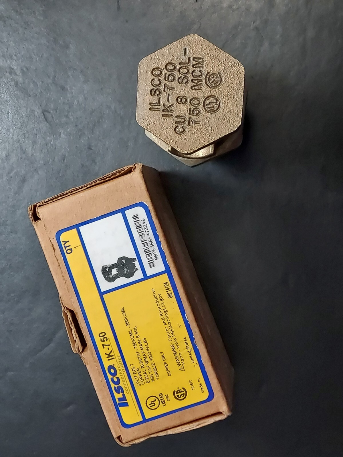 ILSCO, SPLIT-BOLT, IK-750, 750KCMIL, COPPER, 2000 VOLTS