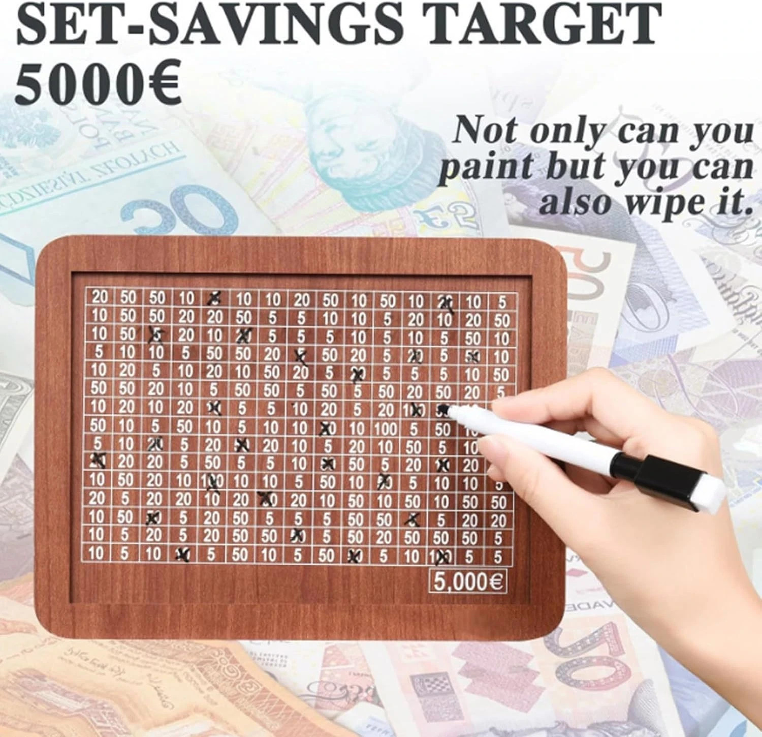 $10000 Money Saving Challenge Box Cash Vault Wooden Savings Box Cash Saver
