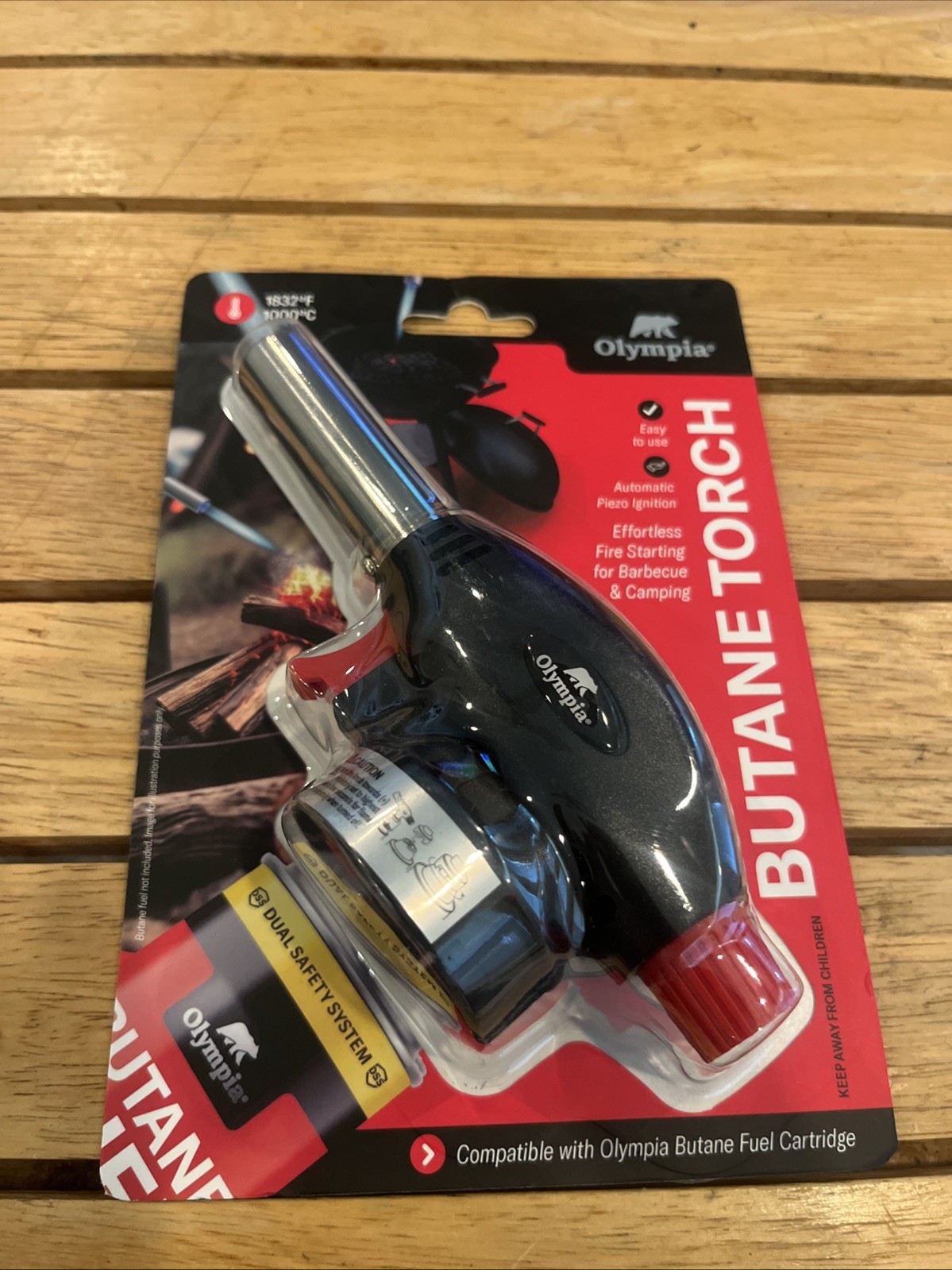 Olympia Outdoor Butane Torch Adjustable Flame 8oz Reusable Design