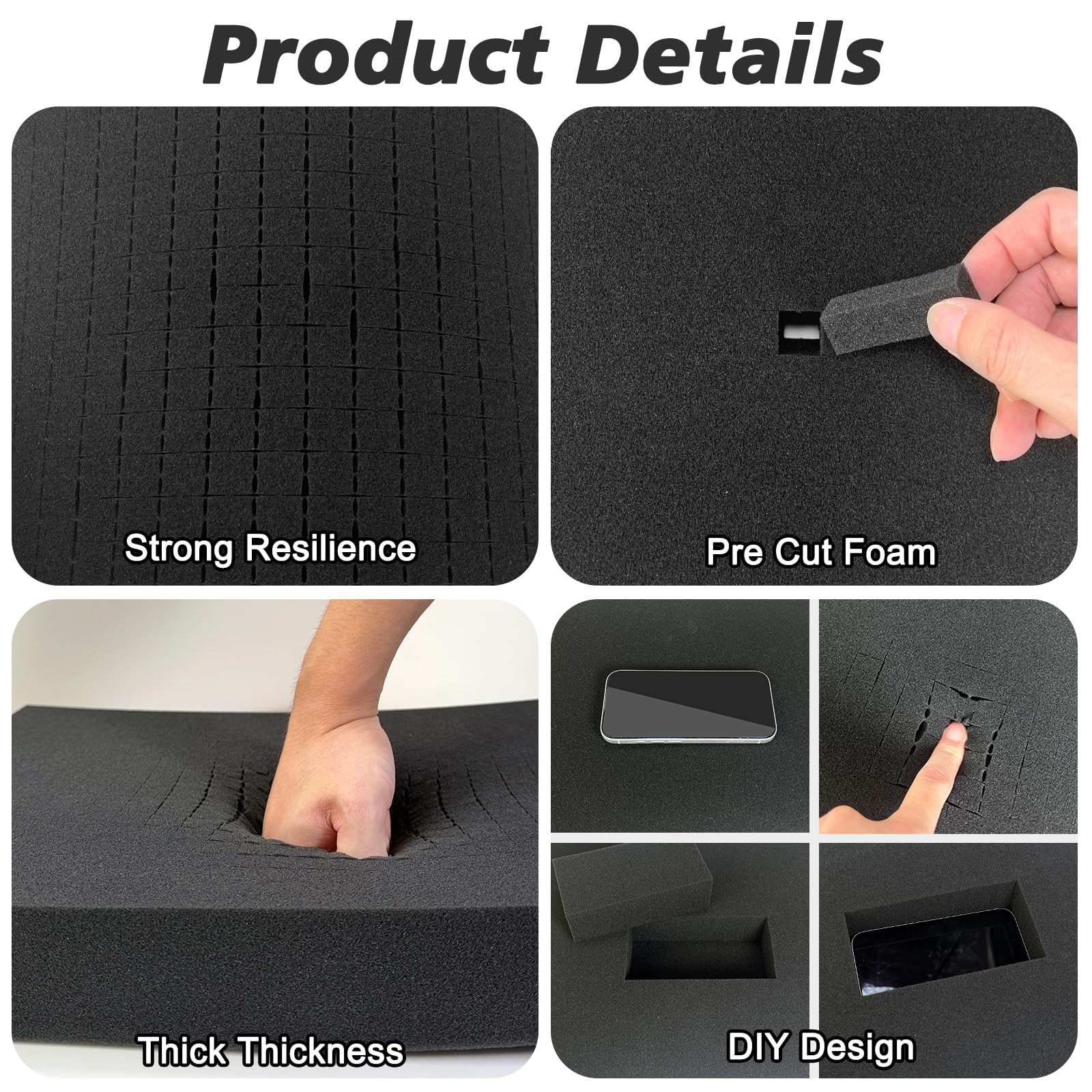 2-Pack 16 X 12 X 2″ Pre-Cubed Customization Gun Case Foam Inserts | Polyurethane