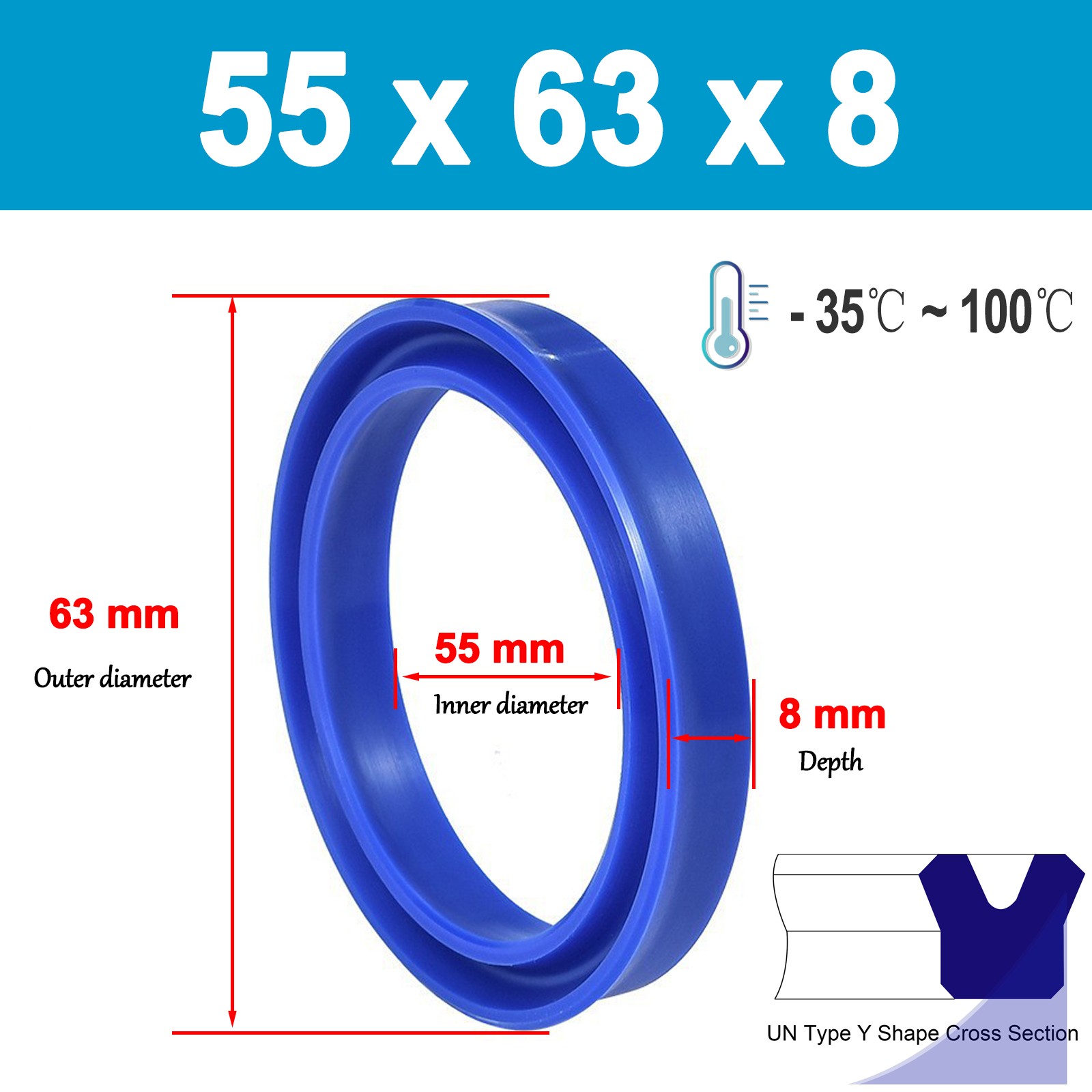 2 Pcs 55-95mm PU Rod Seal Hydraulic U-Cup UN-Type for Hydraulic Piston Cylinder