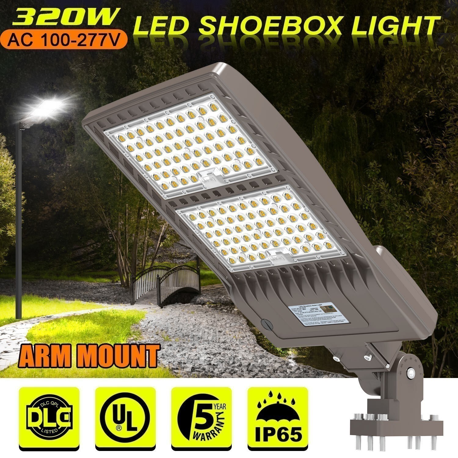 320 Watt LED Shoebox Pole Light Outdoor Commercial Parking Lot Street Lighting