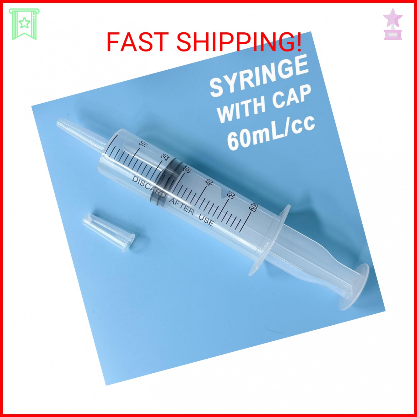 4 Pack 60mL Large Syringe for Liquid with Tip Cap, Plastic Liquid Syringes Indiv