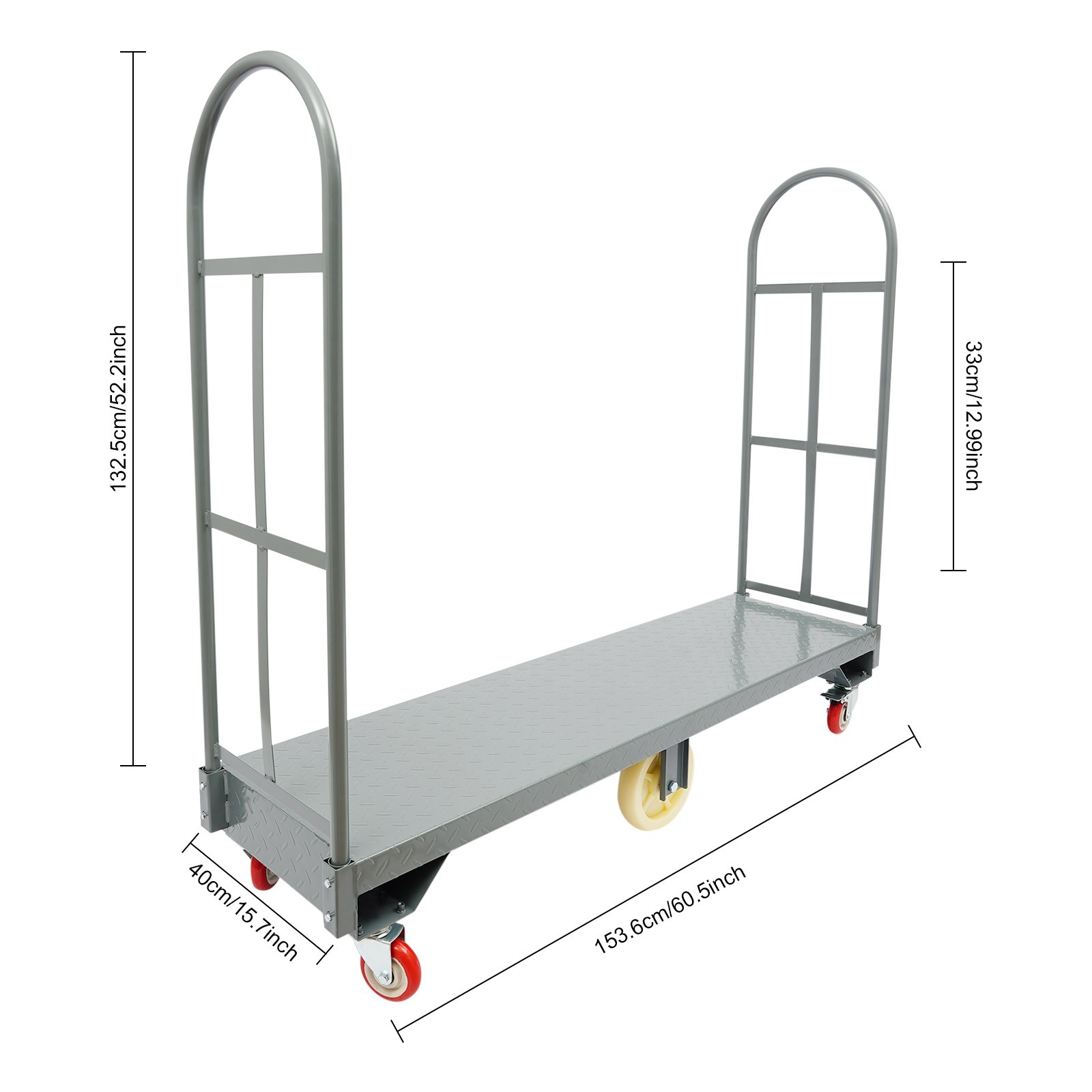 Q235 Steel U-boat Platform Dolly Warehouse Shipping Manual Cart Load 2000lb Grey