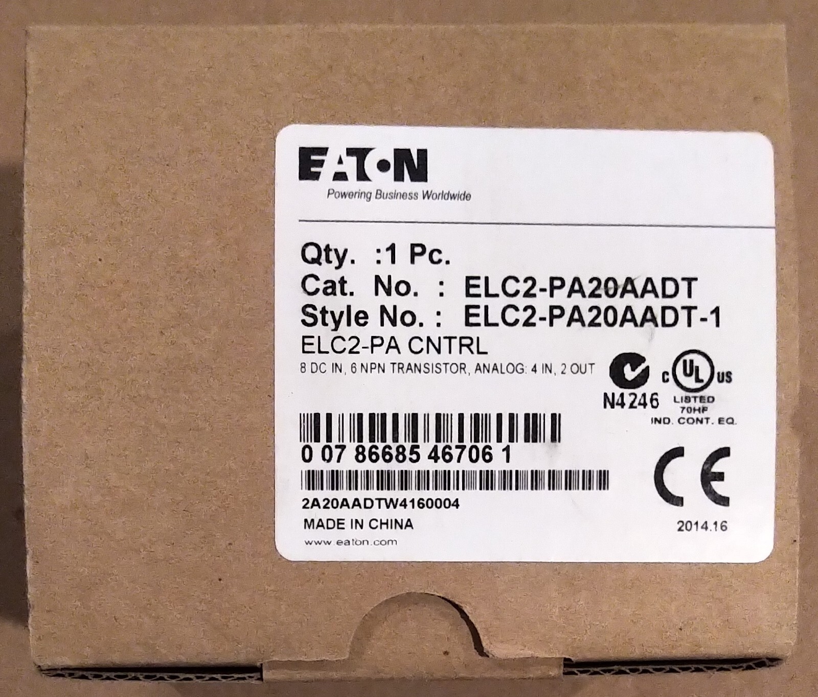 EATON, ELC2-PA20AADT, PLC WITH ANALOG AND DIGITAL I/O, NEW BUT OLD