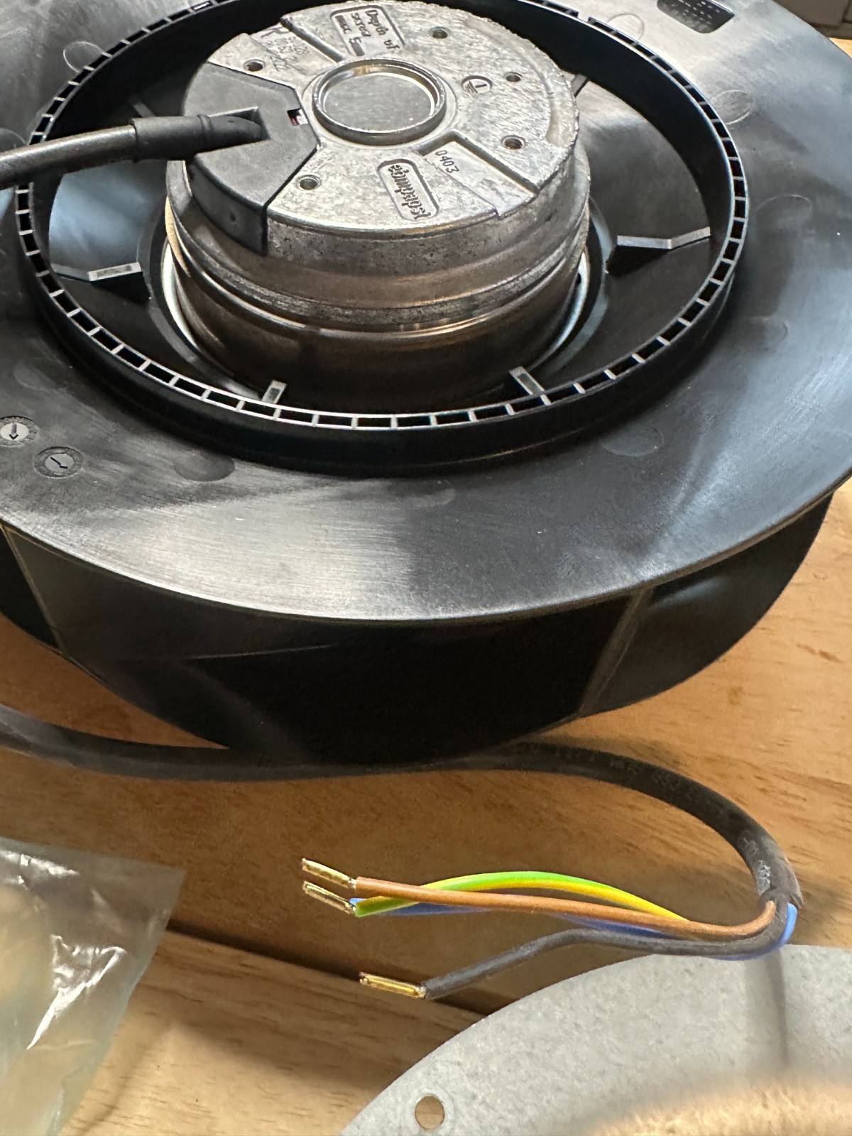 ebm-papst R2E225-RA40-21 AC Centrifugal Blower Fan 115V w/Capacitor + Inlet Cone