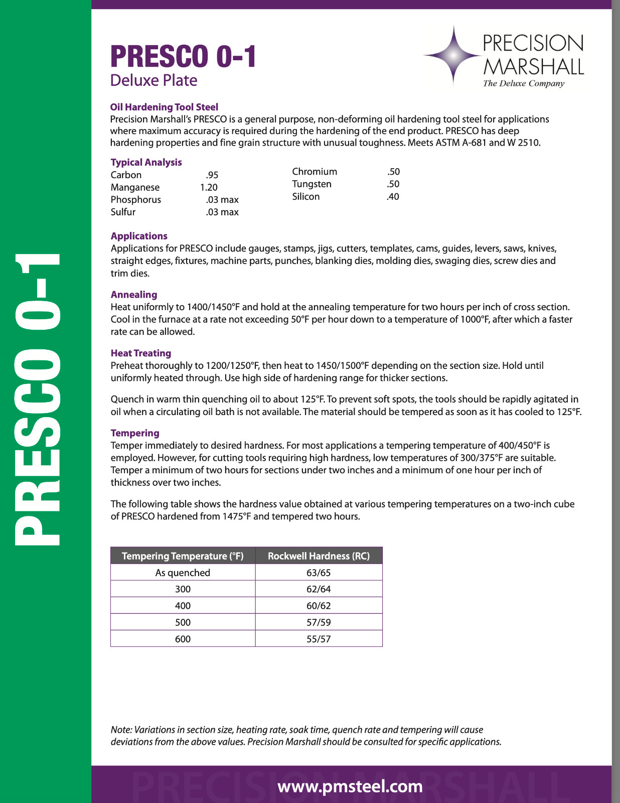 Precision Ground Flat Stock 30″ x 3/16″ x 1″ Precision Marshall PRESCO 0-1