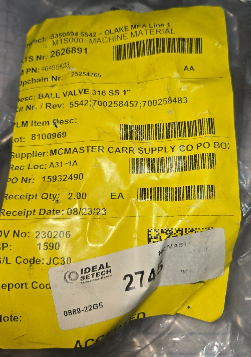 Sharpe 316 Stainless Full-Port On/Off Ball Valve Lockable Lever Handle 1 NPT Fem
