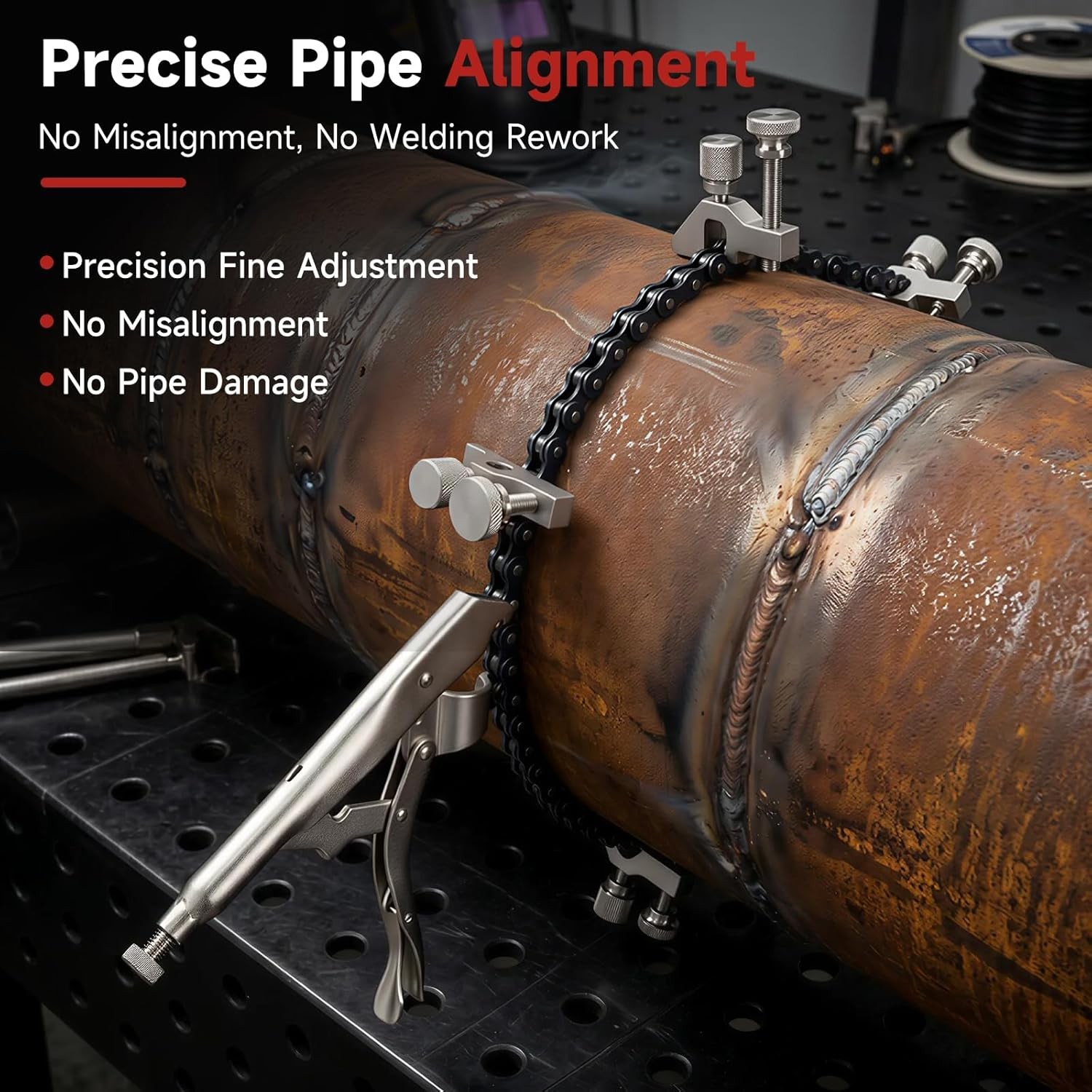 Adjustable Pipe Alignment Chain Pliers Clamp, Fit for Round Pipes up to 14″ in