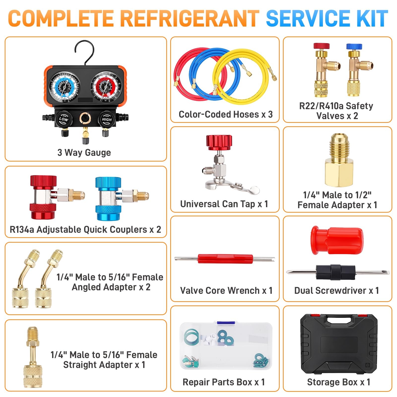 AC Manifold Gauge Set 3 Way for R22 R134a R410a Refrigeration Charging
