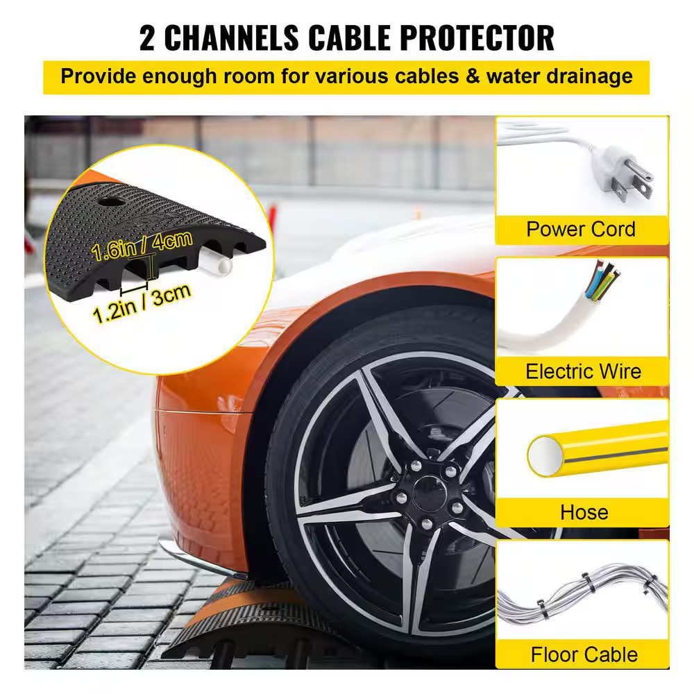72.8 In. X 12.2 In. Rubber Speed Bump 2-Channel Garage Speed Bump 22000 Lbs. Loa