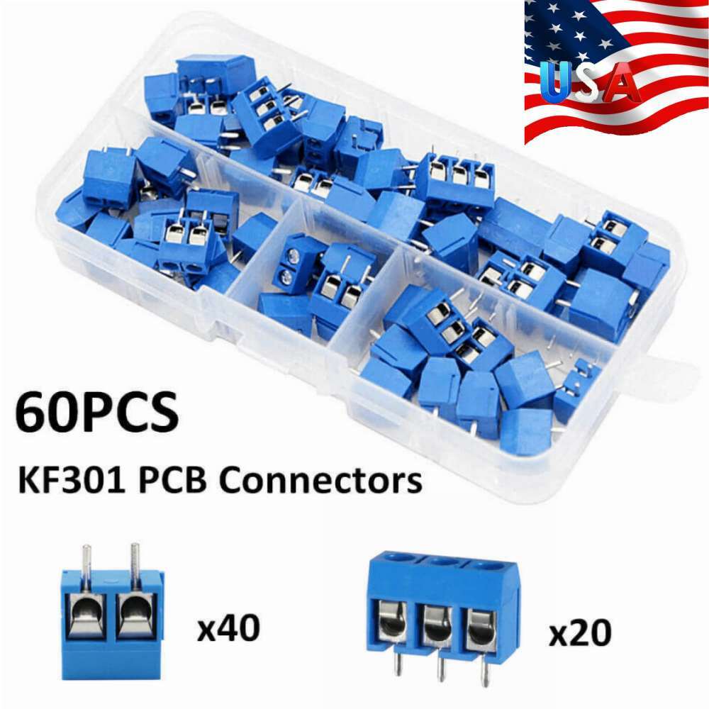 60PCS KF301-2P/3P PCB Mount Screw Terminal Block Connector 5mm Pitch 2/3Pin