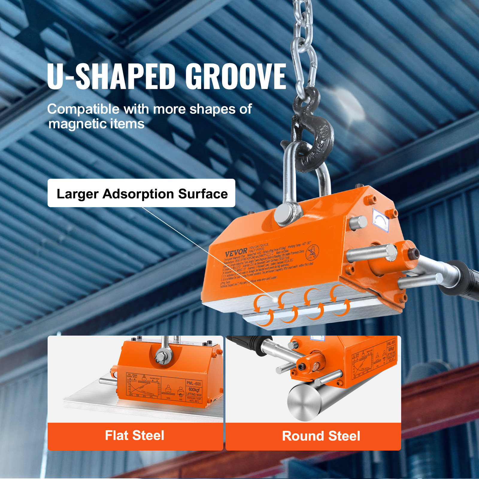 600KG Permanent Magnetic Lifter Lifting Magnet 1320 lbs/600 kg Neodymium Hoist