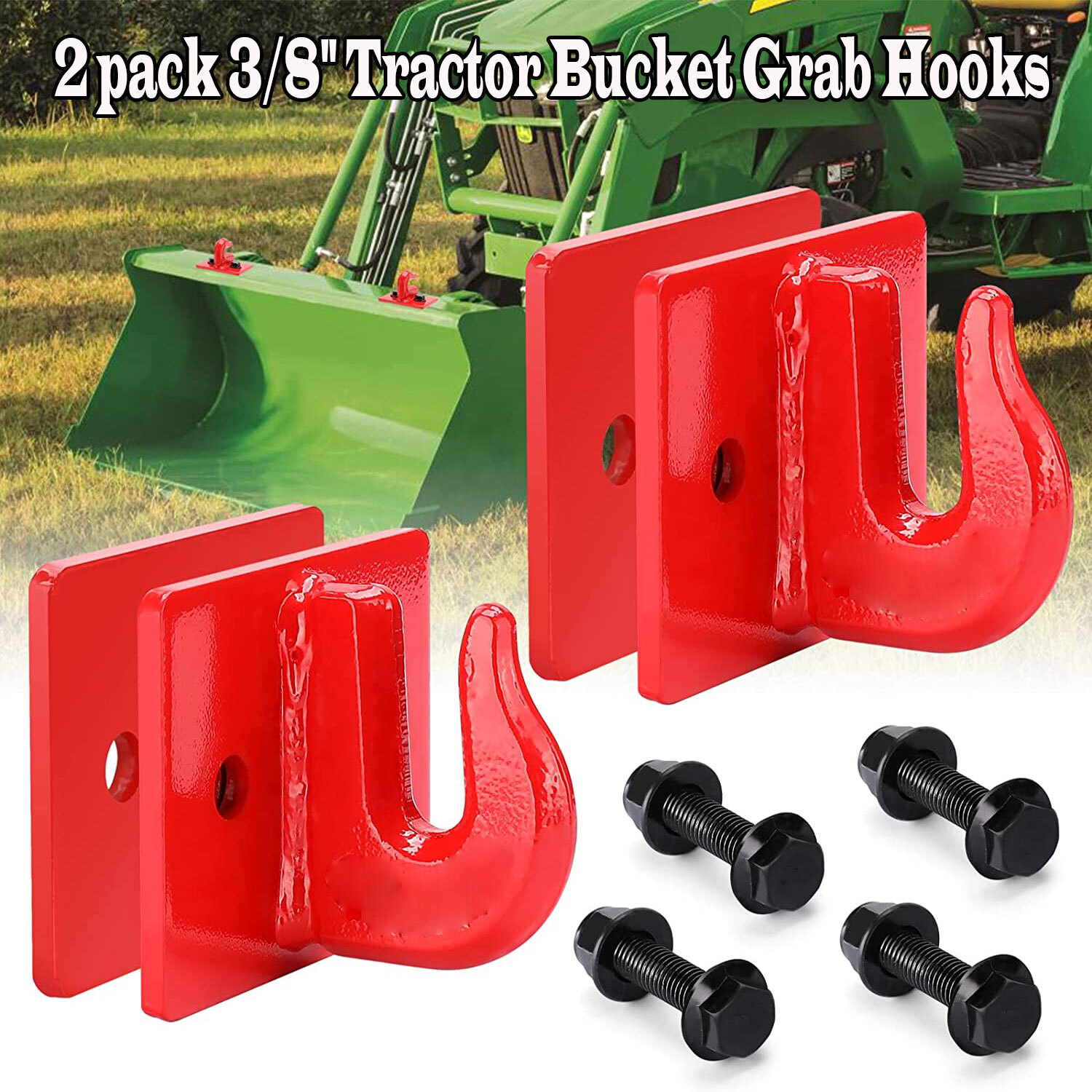 2pcs 3/8″ Tractor Bucket Grab Hook w/ Backer Plate for RV UTV Truck,Grade 70,Red