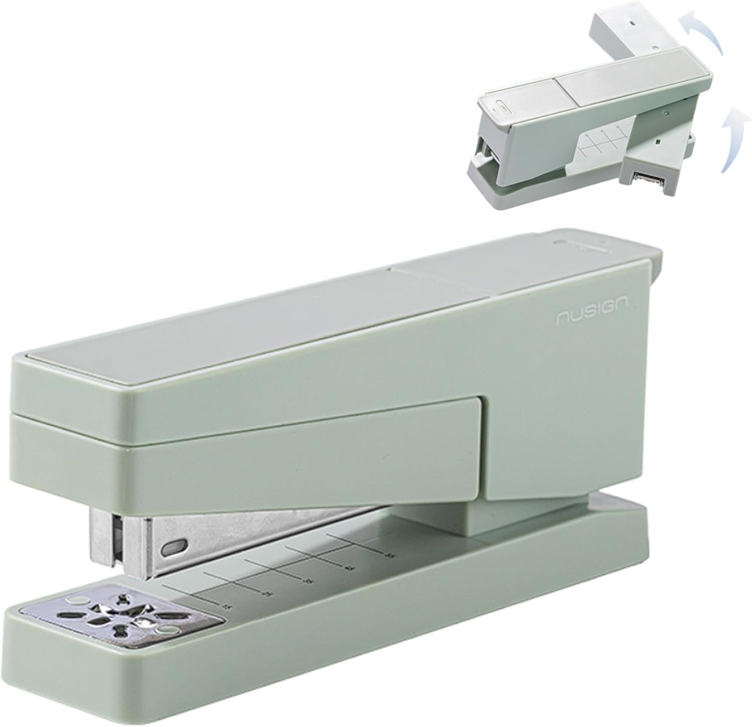 Swing-Arm Desktop Stapler, 360° Rotating Base, 25-Sheet Capacity, Fits Green