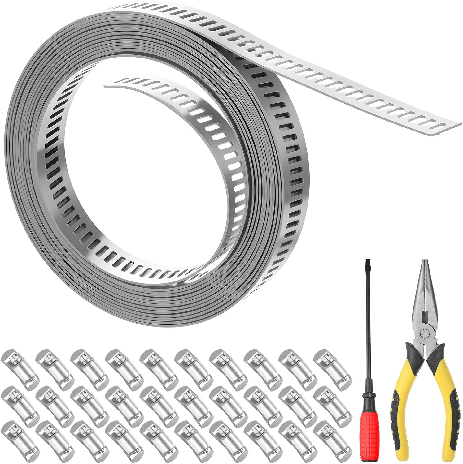 30FT Hose Clamps and 30 Fasteners, Cut-To-Fit 304 Stainless Steel Adjustable