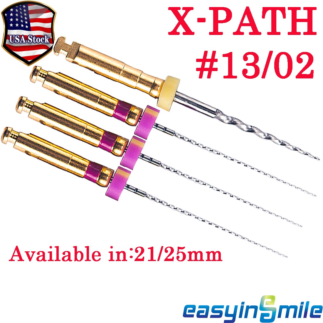 4 Files Endodontic Endo X-PATH Files #13 Niti Rotary Files 21/25mm 02 taper USA