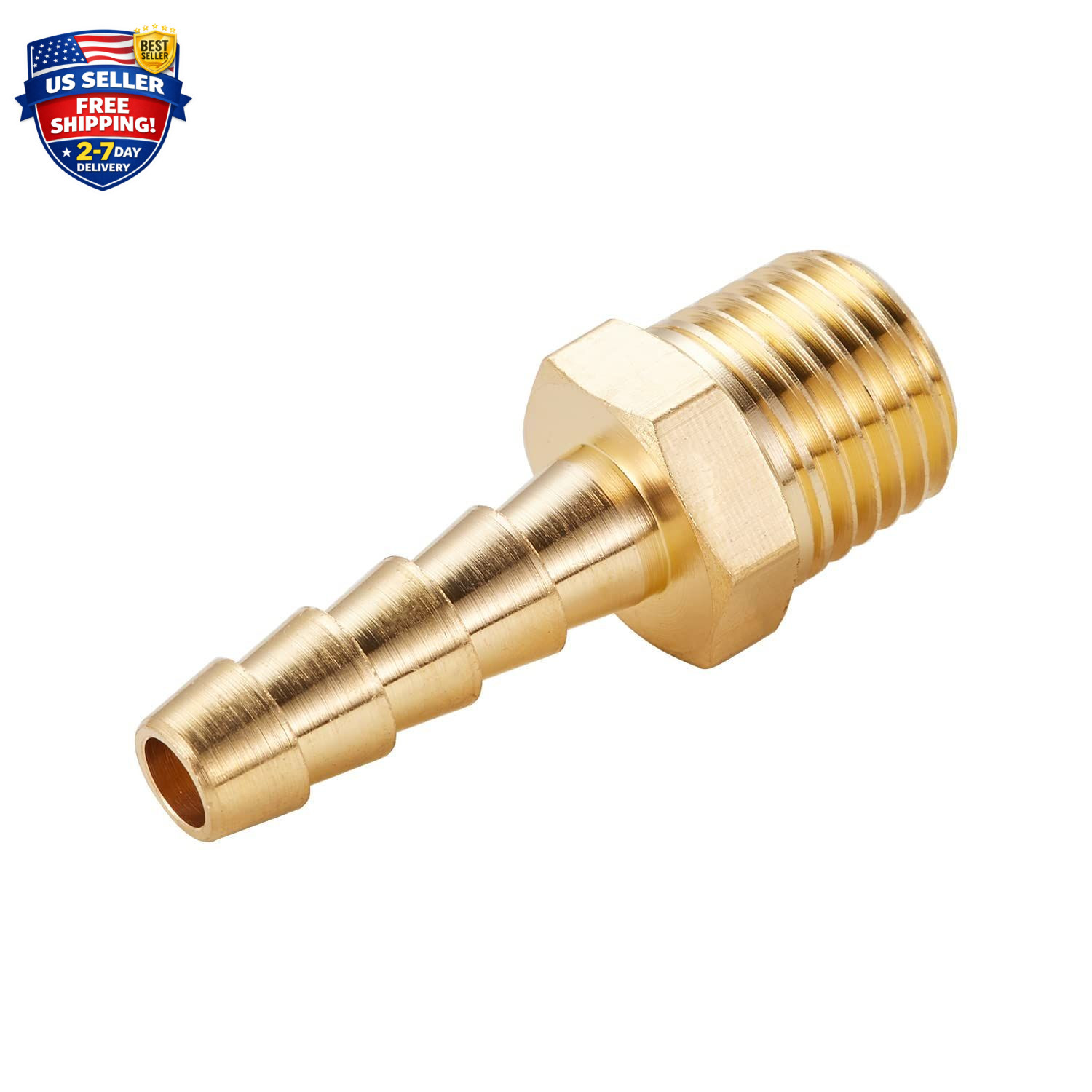 Brass Hose Barb Fittings,1/4″ Barb X 1/4″ NPT Male Air Hose Pipe Fittings,Compre