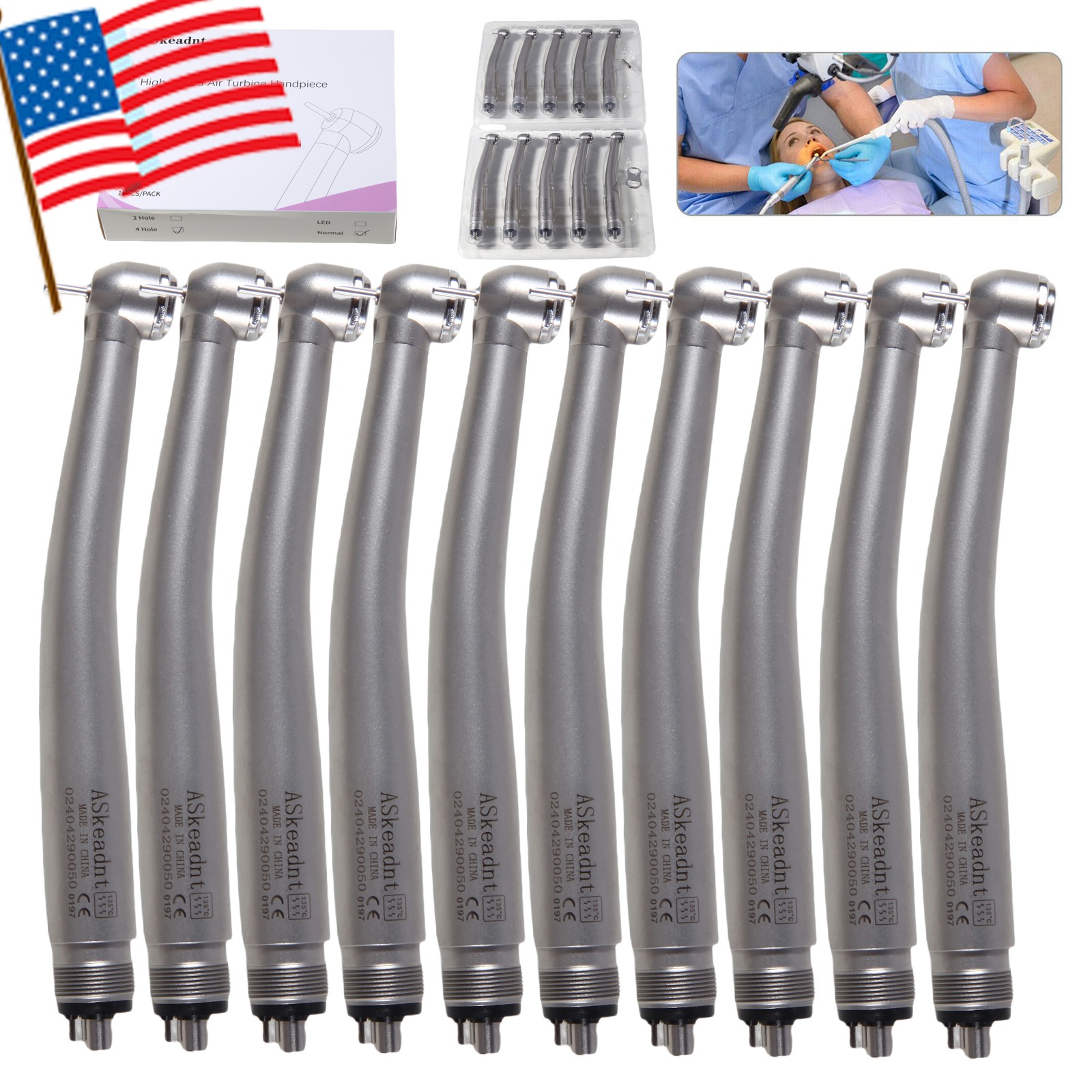 10* ADA4 Dental High Speed Handpiece Push Turbine 4 Holes Fit NSK Pana Max