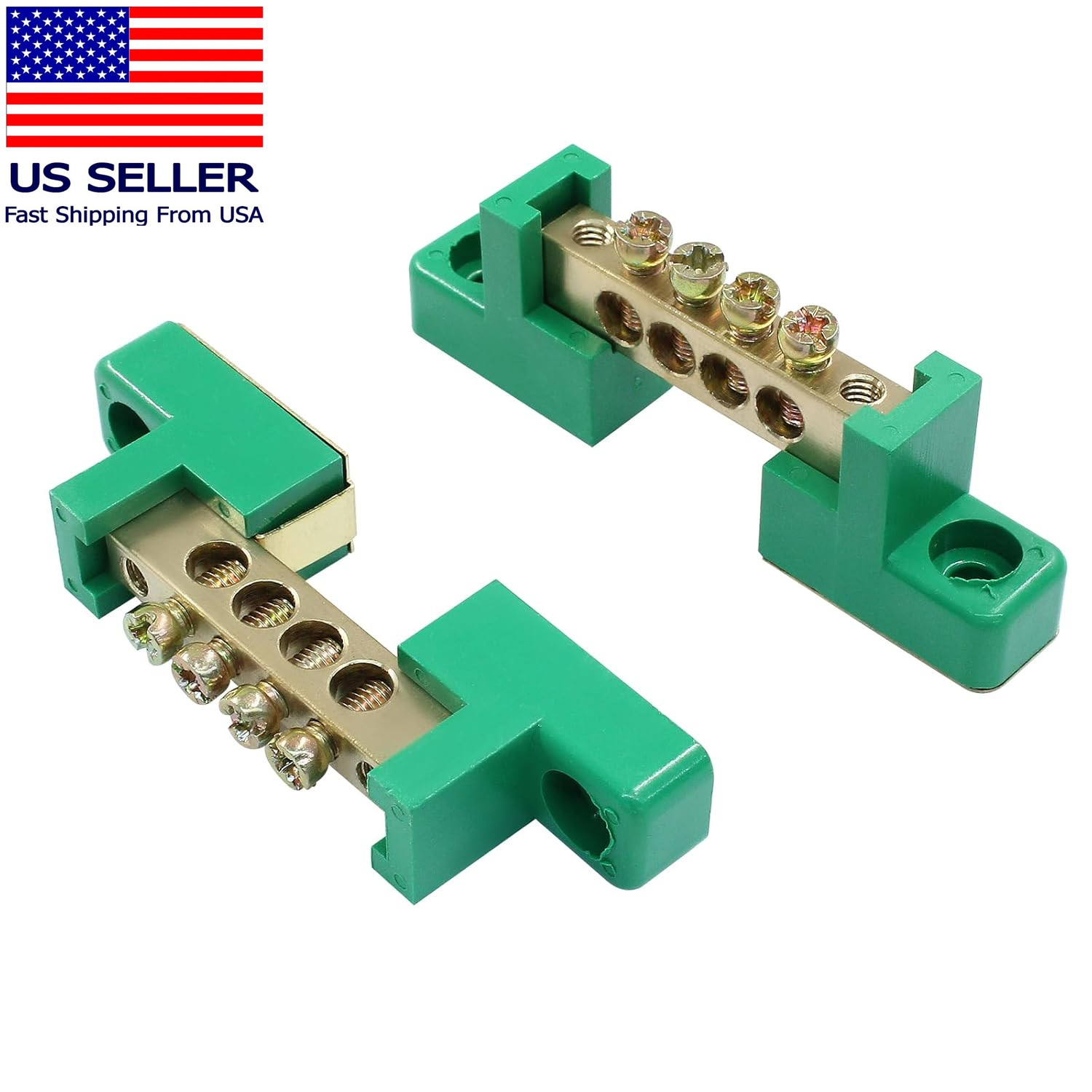2 Pack Brass Terminal Bus Bar 4 Positions Screw Terminal Grounding Strip Block –