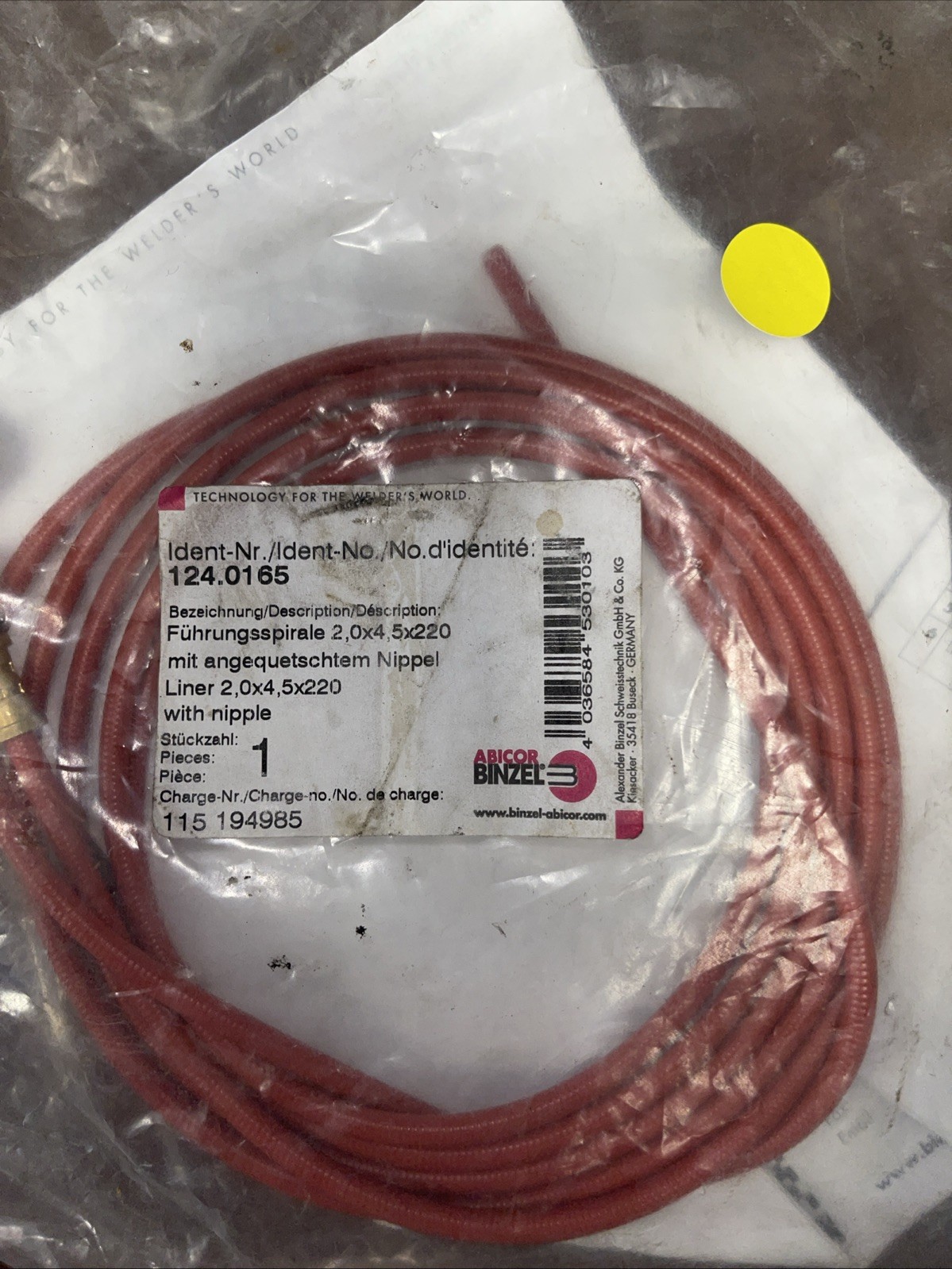 ABICOR BINZEL 124.0165 Steel Welding Liner .035-.045″ Wire 7ft