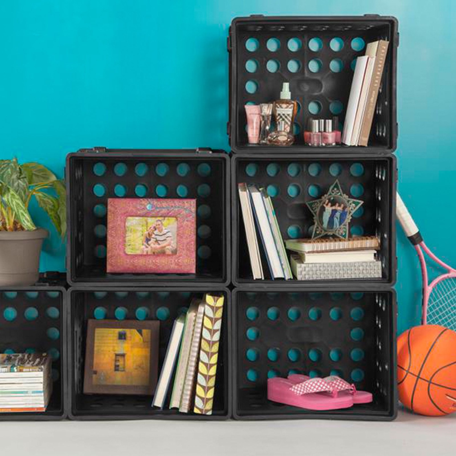 File Crate, Versatile Plastic Bin, Letter or Legal-Sized Storage, Black,6 Count