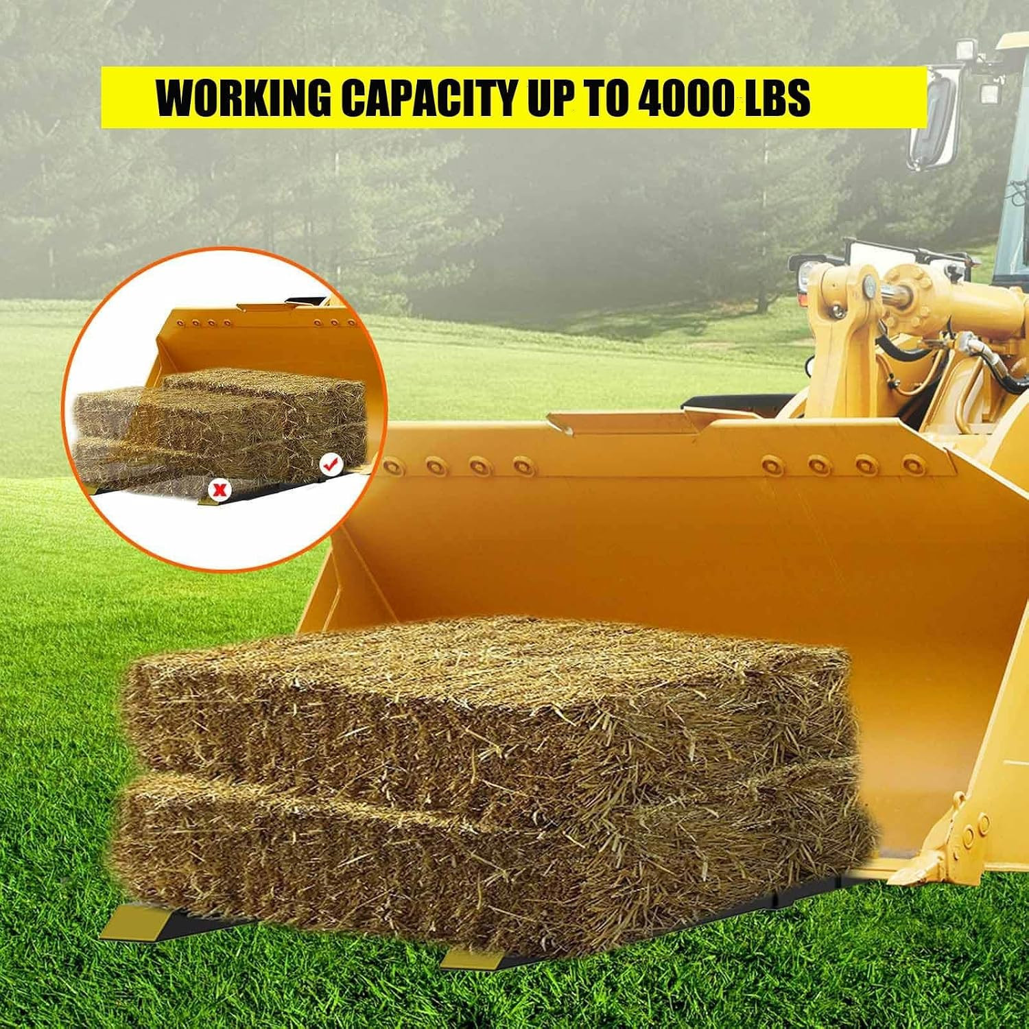 Garveelife Pallet Forks 60 in 4000 LBS Max, Clamp on Tractor Bucket Forks with A