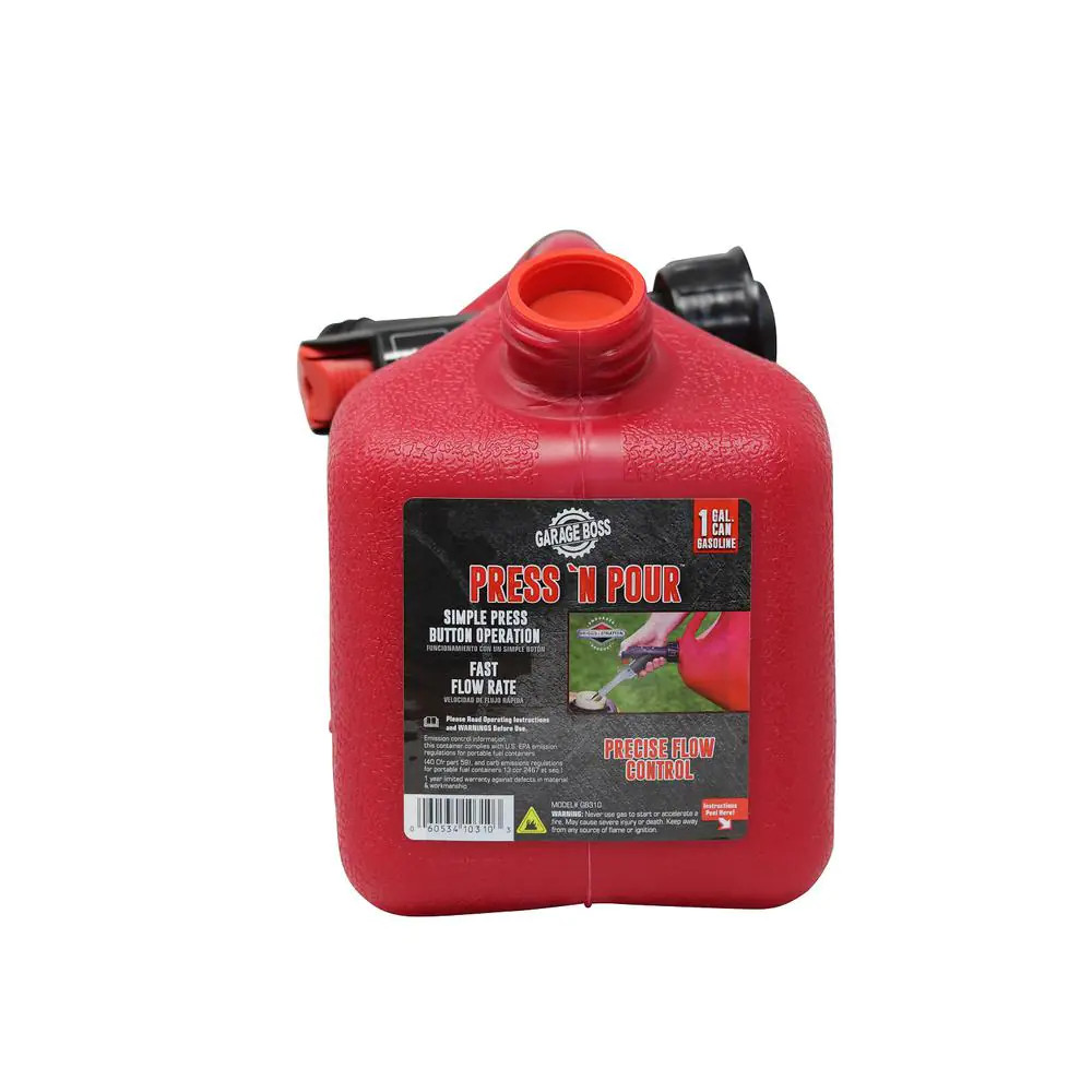 Garage Boss Press N Pour Gas Can 1 Gal Fuel Container Spill Proof EPA Compliant