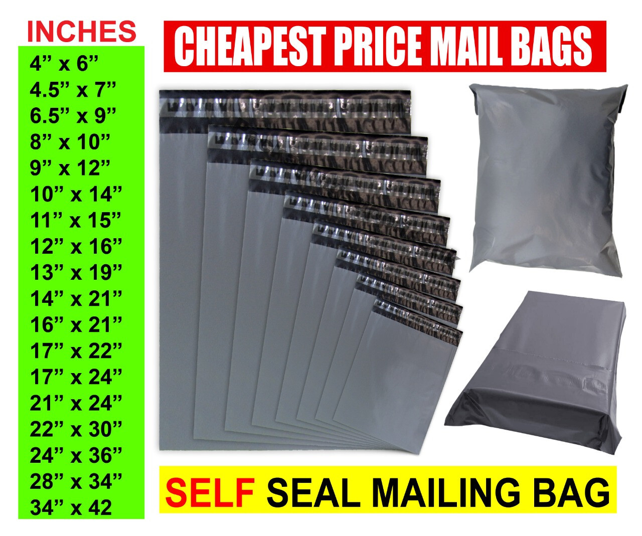 Grey Mailing Bags All Sizes Poly Postage Large Strong Self Seal Plastic Postal