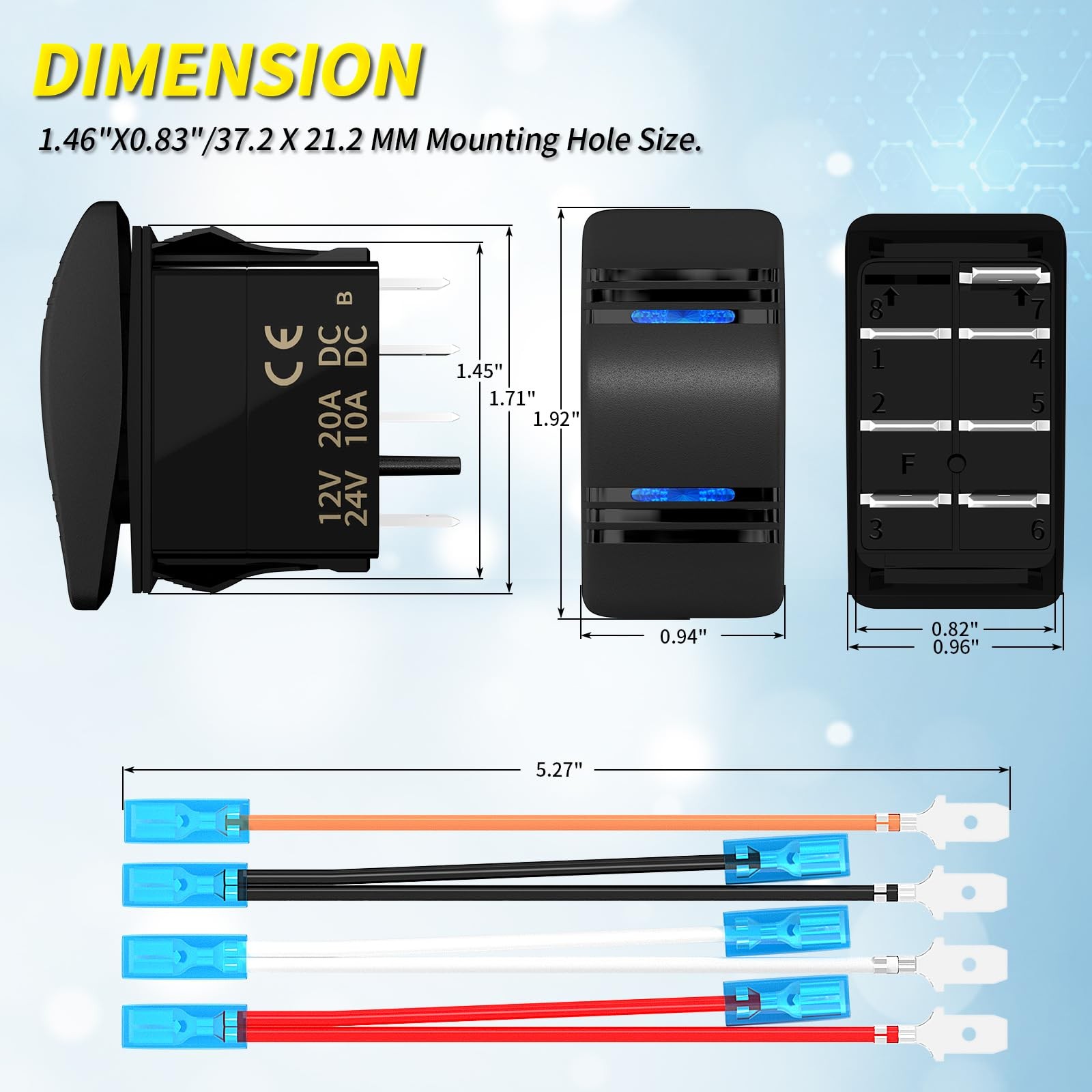 Marine Rocker Switch 12V 20A 3 Position ON Off ON DPDT 7 Pin 3 Way Rocker Switch