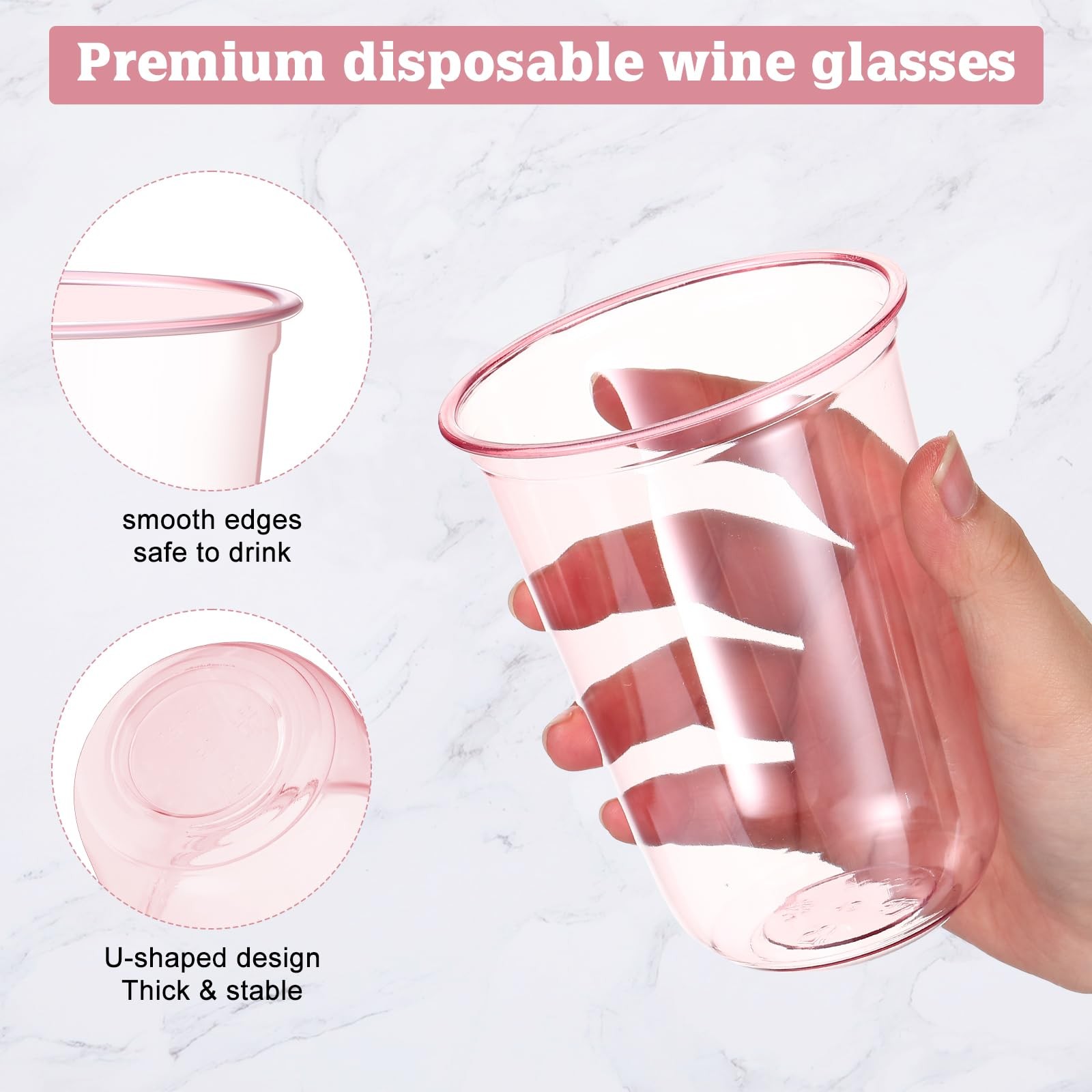 50 Pcs 16oz Disposable Stemless Glasses Crystal Plastic Wine Glasses Clear Pe…