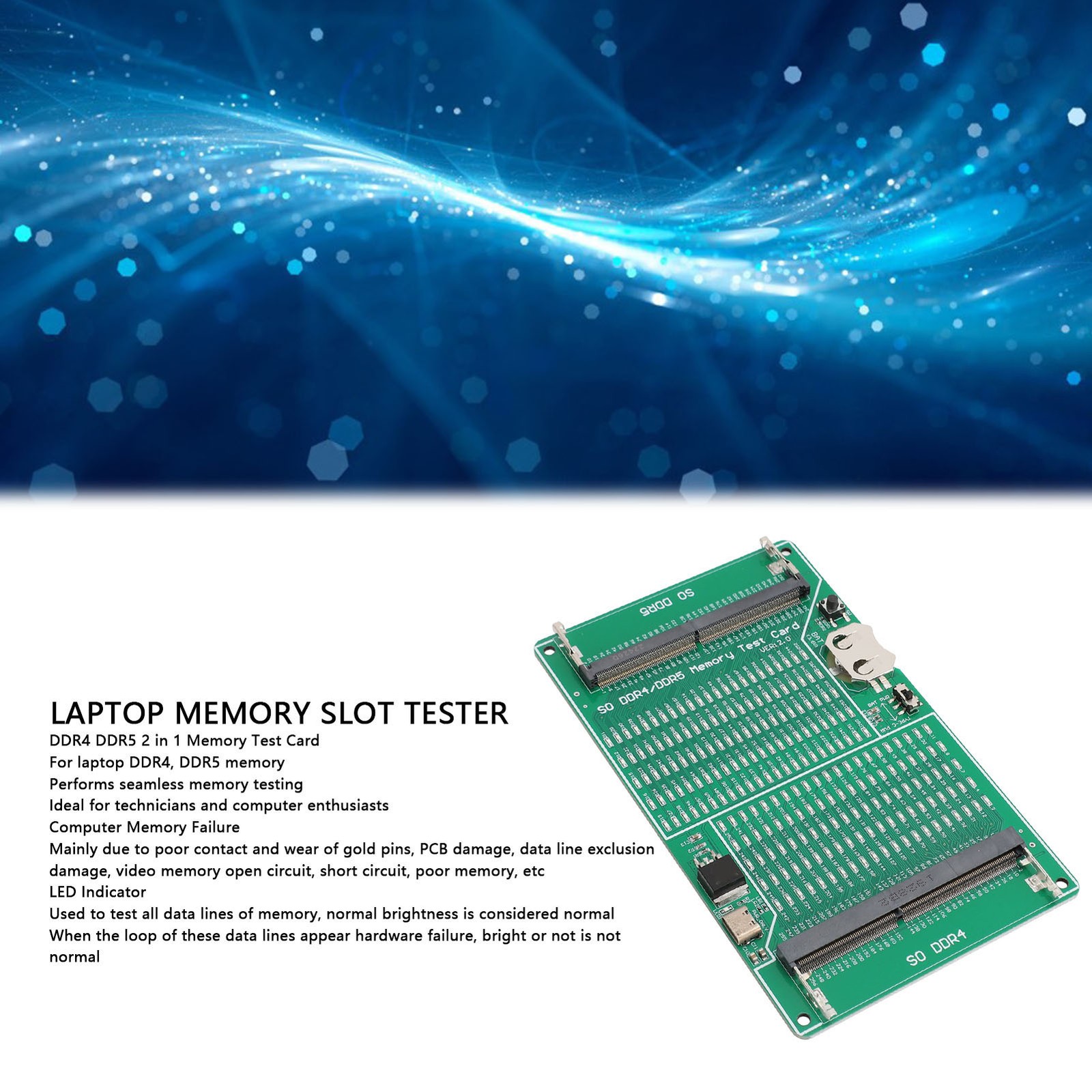 DDR4 DDR5 Memory Tester 2 In 1 Multifunctional Memory Slot Test Card With LED