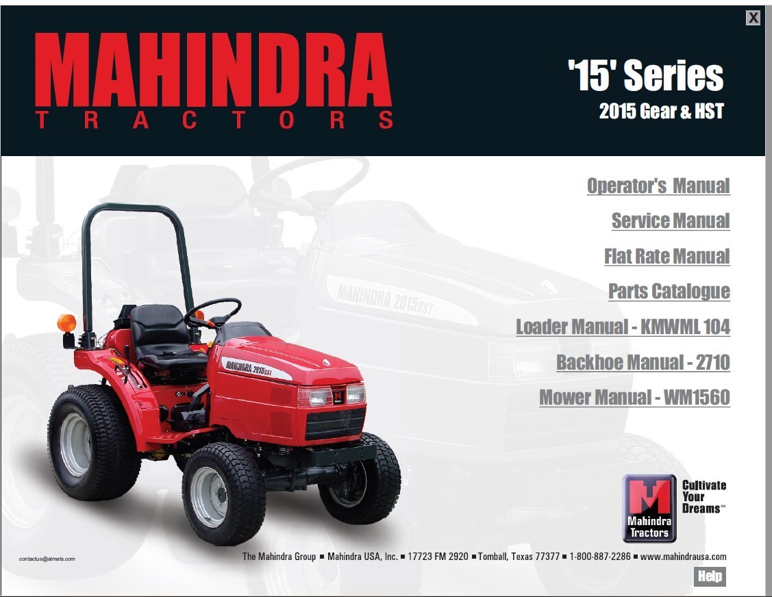 MAHINDRA 2015 TRACTOR MANUAL OPERATORS OWNER SERVICE PARTS SHOP REPAIR PDF USB