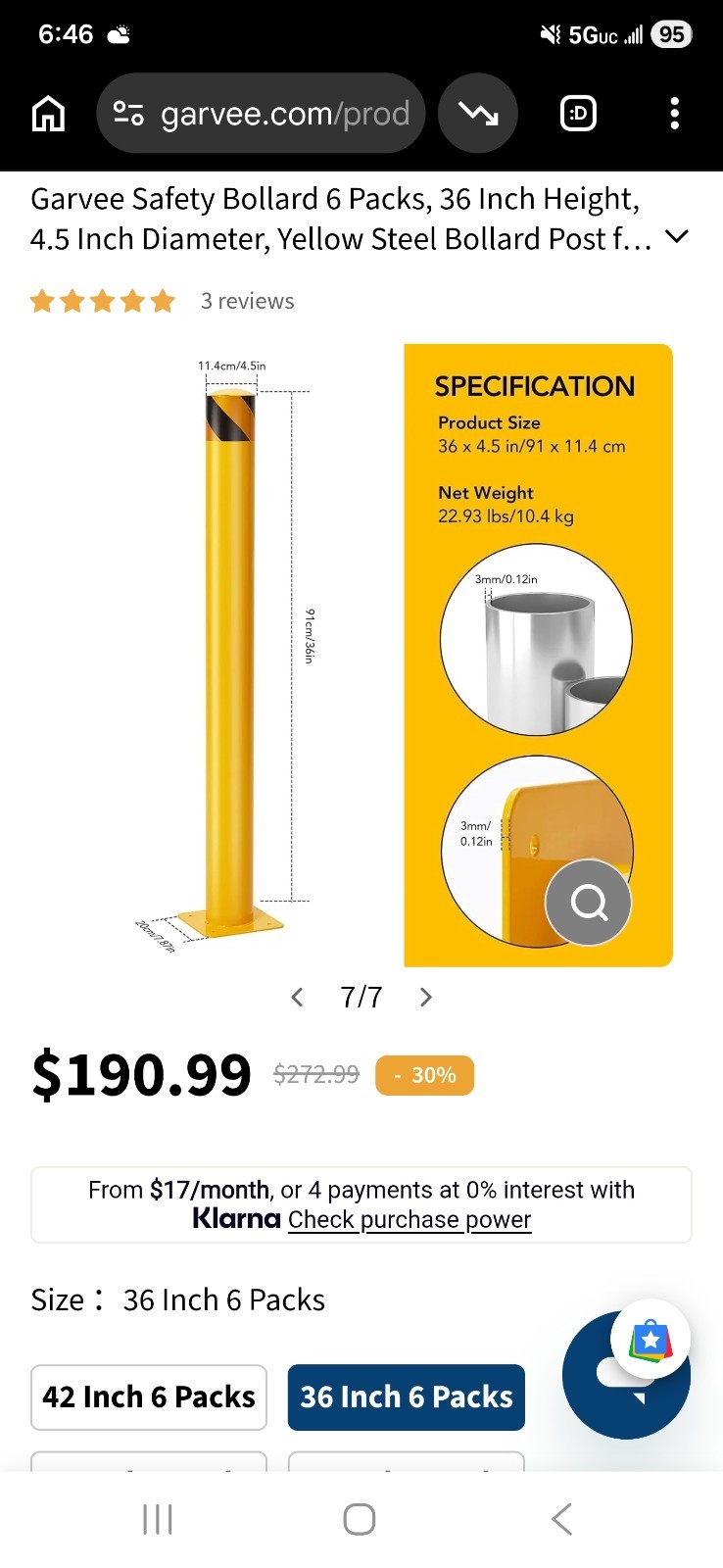 Garvee Bollard 4 Pack. 36in x 4.5 36×4.5