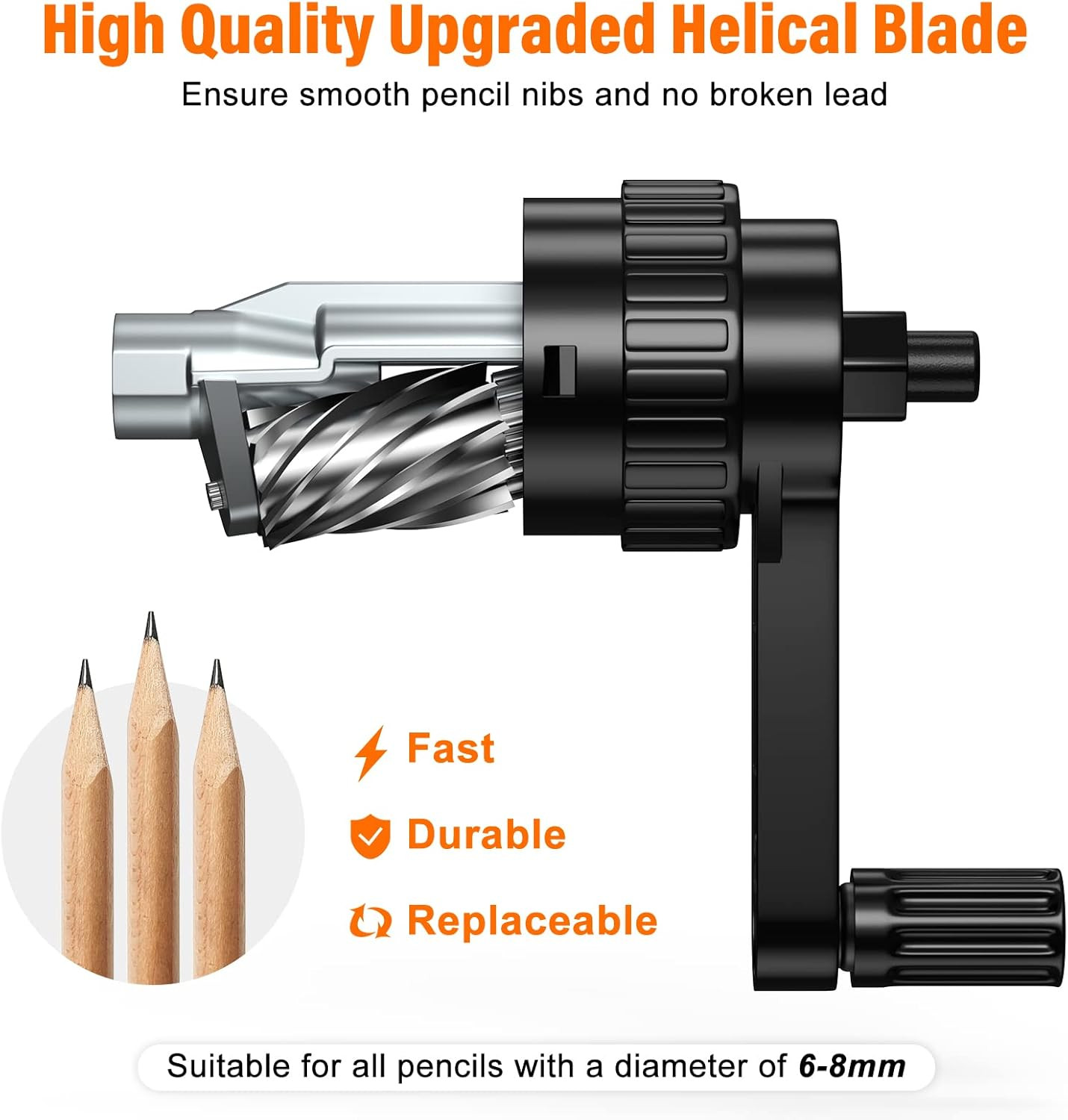 Pencil Sharpener Black, Manual Pencil Sharpener with Stronger Helical to Fast S