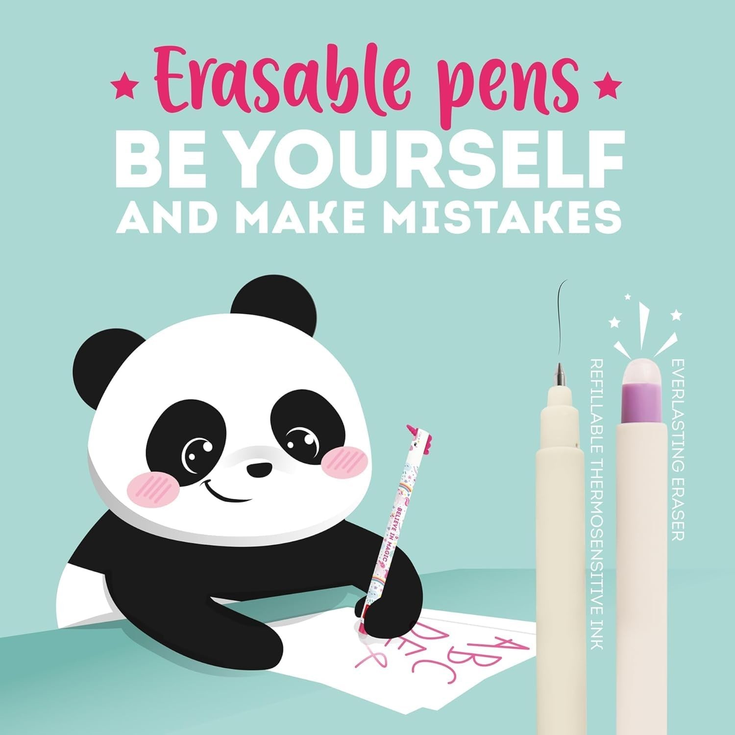 Legami 8 Erasable Gel Pens 0.7mm Tip – Panda Bunny Corgi Teddy Llama Unicorn