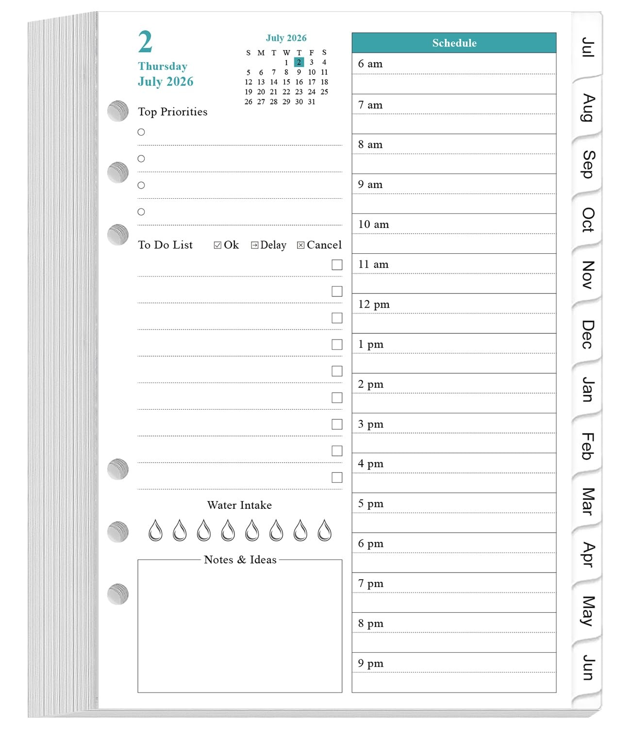 2026-2027 Planner Refills for A5 Binder – One Page Per Day Daily ＆ Monthly Pl…