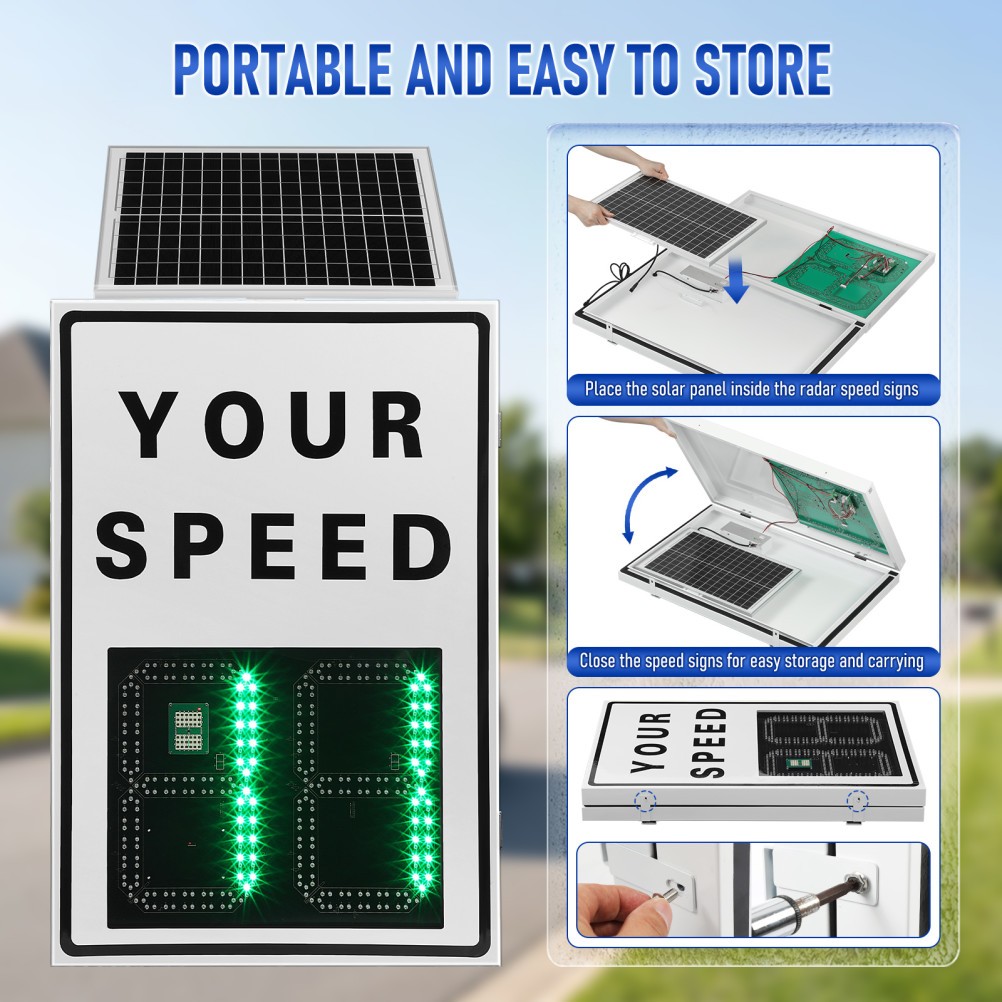 Solar Powered Radar Speed Sign 90*60cm Wireless Speed Display Waterproof IP65