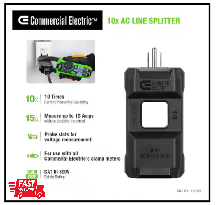 Commercial Electric 120V AC Line Splitter 10x Clamp Meter Current Probe Tester