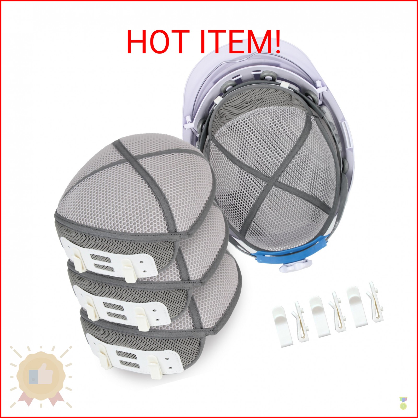 [3 Pack] Hard Hat Liner Sweatband, Clip-On Cooling Mesh Inserts for Safety Helme