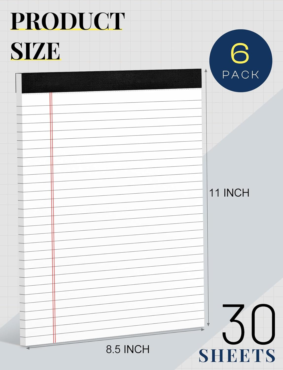 6 Pack 8.5 x 11 Legal Pads for Office Supplies Paper Pads 8.5 x 11 White Note Pa
