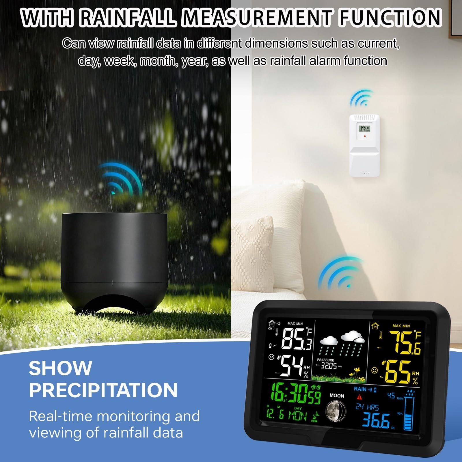 Digital Wireless Rain Gauge Outdoor, Home Weather Station Wireless Indoor Out…