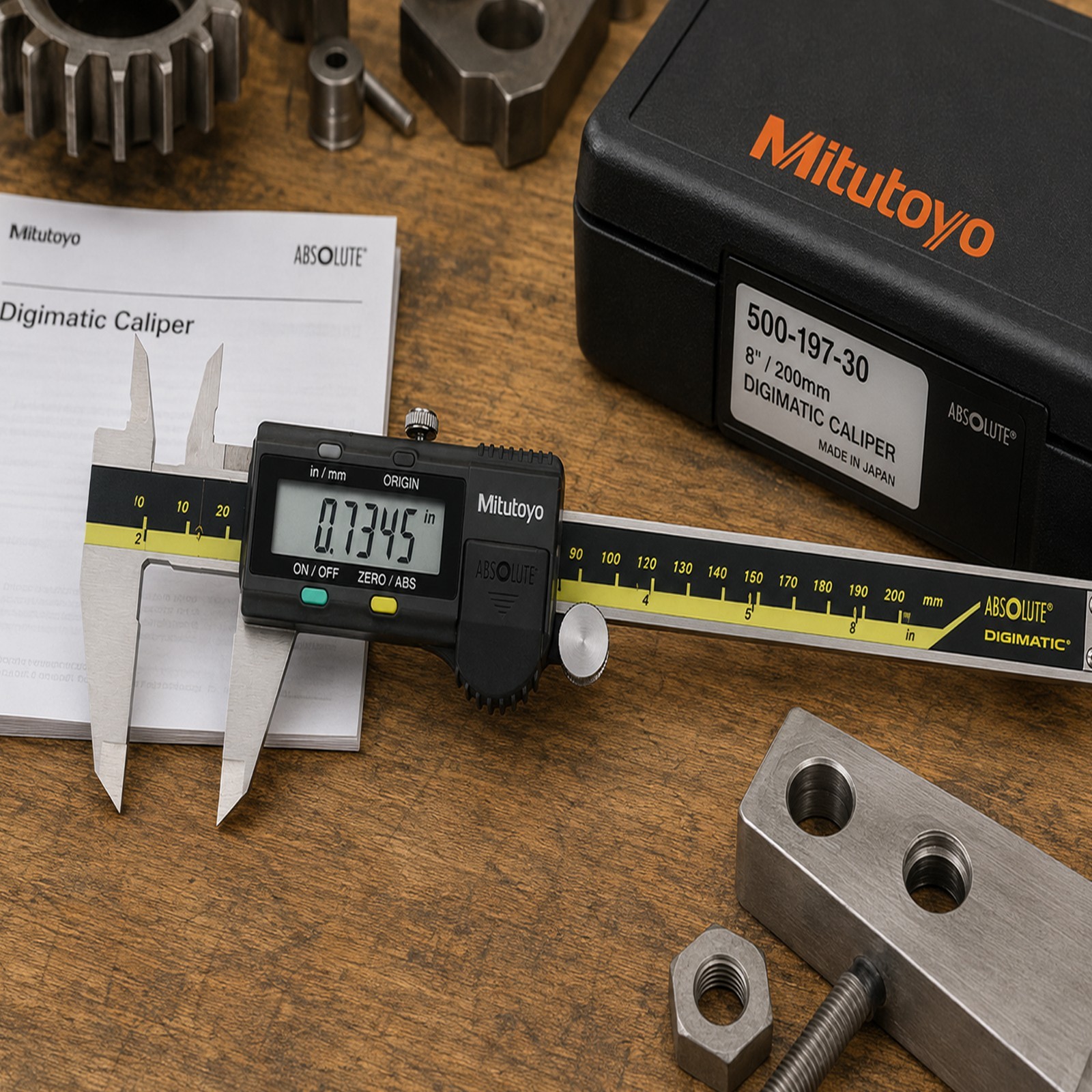 Mitutoyo 500-197-30 8″ (200mm) Absolute Digimatic Digital Caliper LCD Display