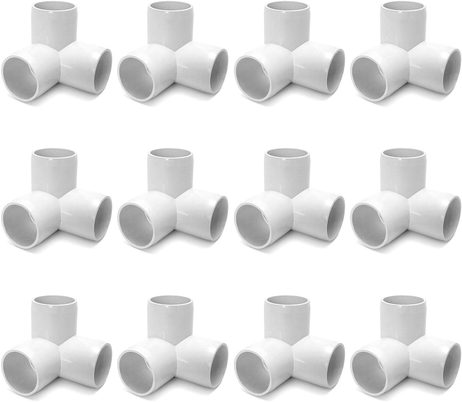 12 Pack 3 Way 1/2in PVC Tee Elbow Furniture Grade Fittings DIY Projects White PK