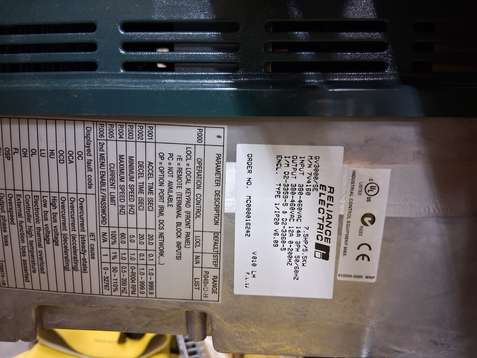Reliance Electric GV3000/SE 7.5 HP 7V4160 Firmware 6.04 AC Drive Tested Good